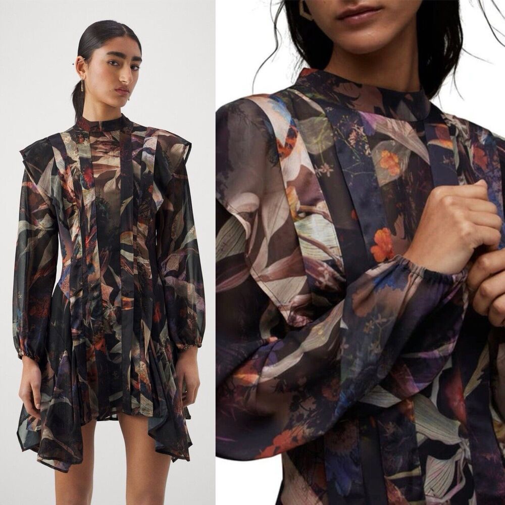 New Allsaints Fleur Long Sleeve Tippi Floral Fairy Mini Dress NWT US 10 UK 14